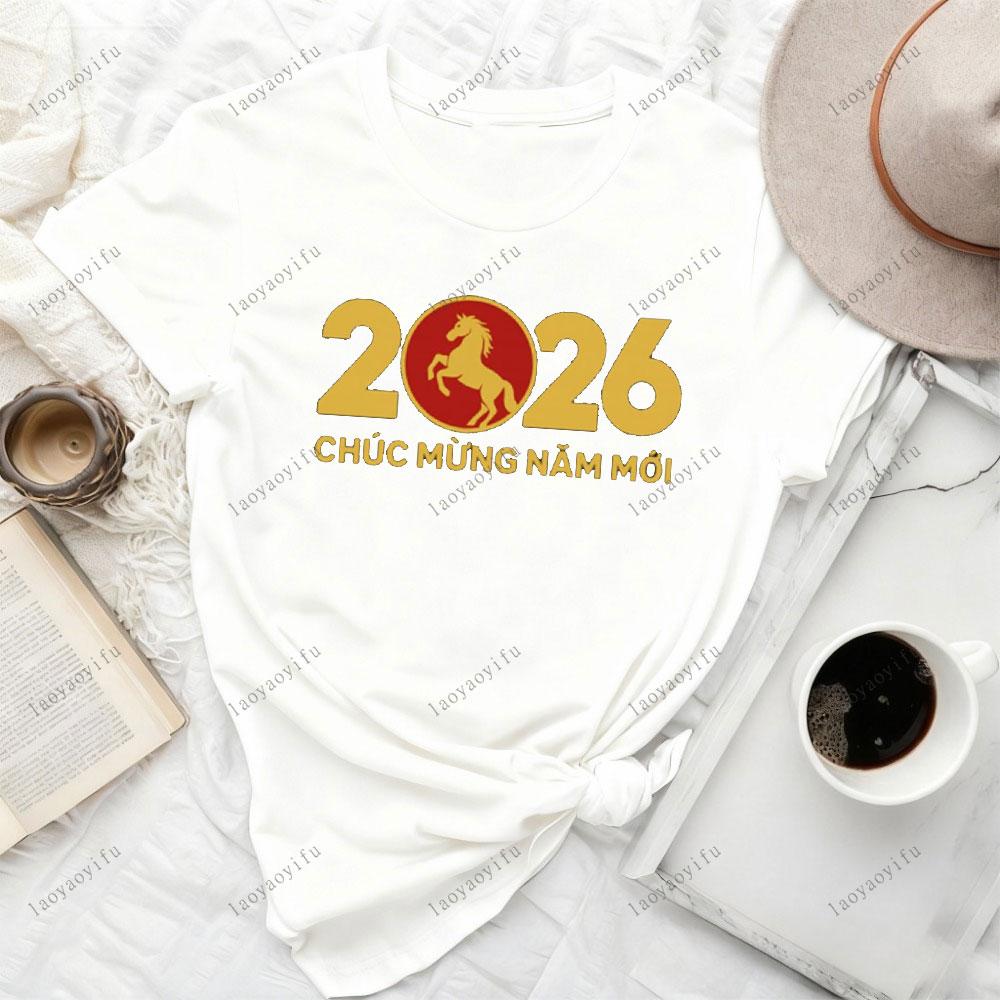 Vietnamese Lunar New Year Year of The Horse Tet 2026 Women T Shirt Aesthetic Tees Y2k Clothes Ropa De Mujer Harajuku Shirt