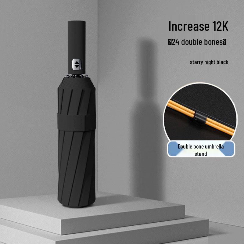 24-Rib Automatic Umbrella: Durable, Unisex, UV & Rainstorm Protection, Three-Fold Design for Sun and Rain.