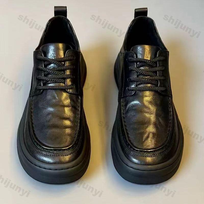Fashion Men's New Business Casual Board Shoes Round Toe Fashionable British Versatile Breathable PU Leather Soft Soled Formal Shoes