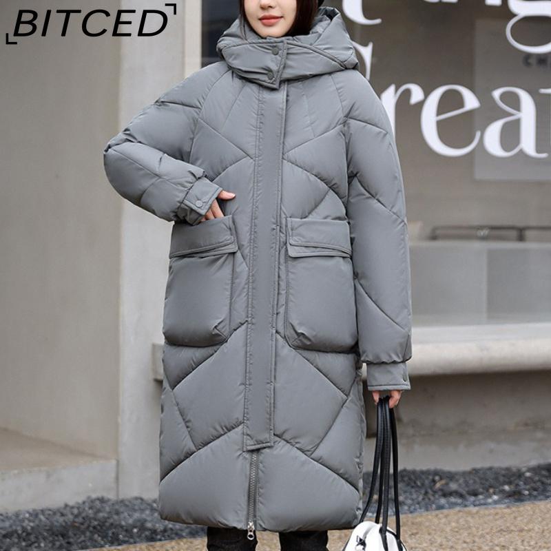 BITCED Thickened Puffer Jacket Down-Filled Cotton Coat Women's Loose-Fit Winter Coat Mid-Length Knee-Length Cotton Jacket