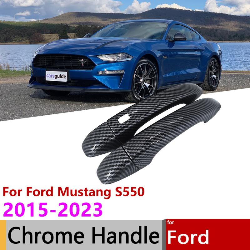 For Ford Mustang S550 MK6 2015~ Carbon Fiber Smart Door Handle Cover Trim Set Protective Stickers Exterior Car Accessories
