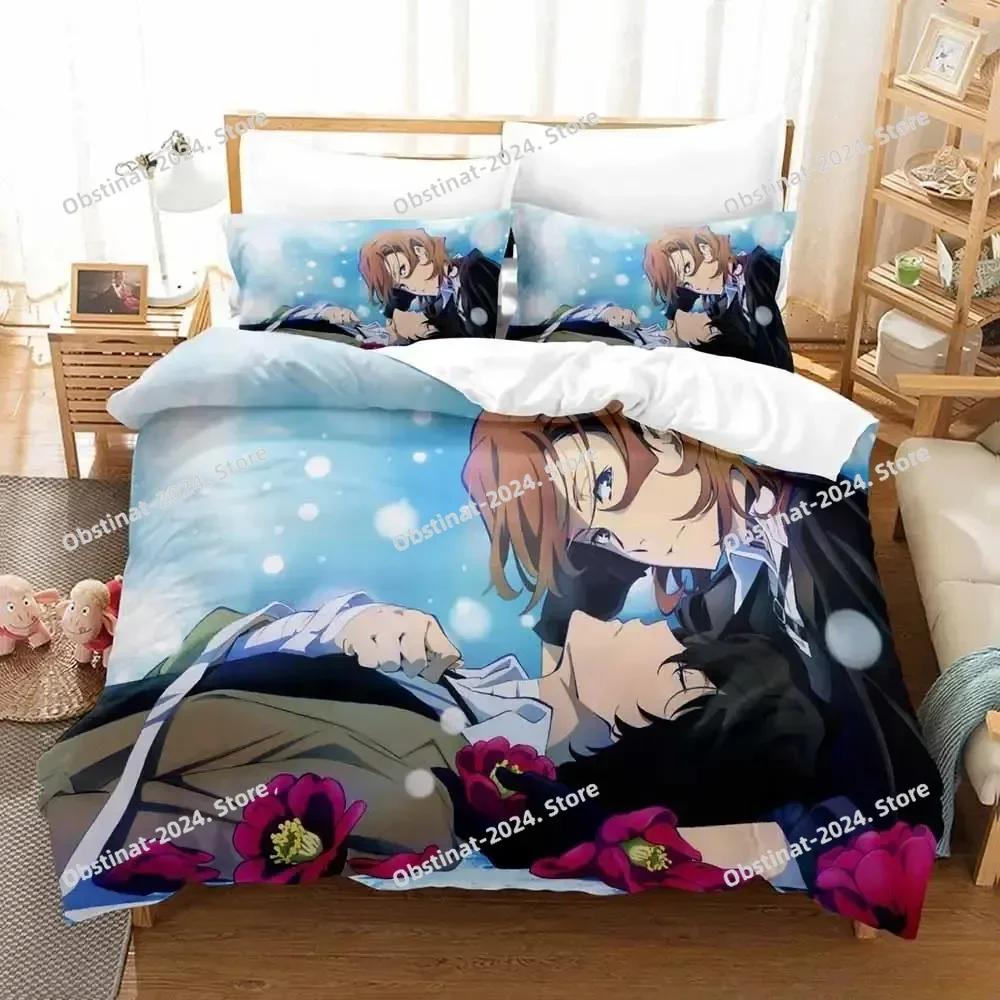 Bungou Stray Dogs S4 Beding Set Single Twin Ful Quen King-Sized Dimensionsd Dimensions Bed Linen Set Adult People Kid Bedrom Duvetcover Sets Anime Bed