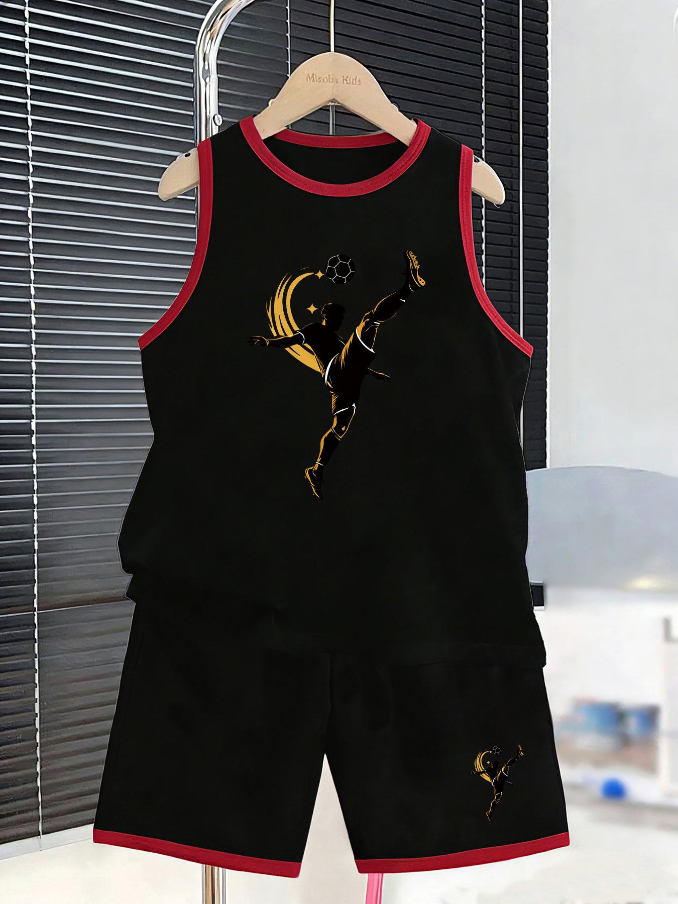 

Boys’ bicycle kick silhouette set. Dynamic prints, breathable fabric, loose fit for sports wear. 2-3Y чёрный