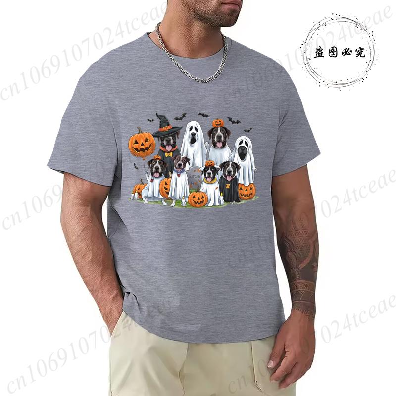 Halloween Spooky Ghost Dog Graphic T-Shirt Men Women Graphic T-Shirt Casual Short Sleeves Tops Spooky Season Print Clothing