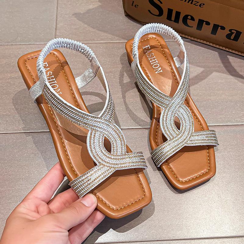 Женские сандалии женская летняя римская обувь с открытым носком 2024 г женские гладиаторы с открытым носком пляжная блестящая женская обувь большие размеры 35-43 43 серебряный 1338₽