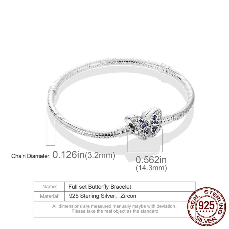 Design Sparking Butterfly Paw Heart Snake Chain Bracelet fit Charm Bead DIY Women 925 Sterling Silver Jewelry