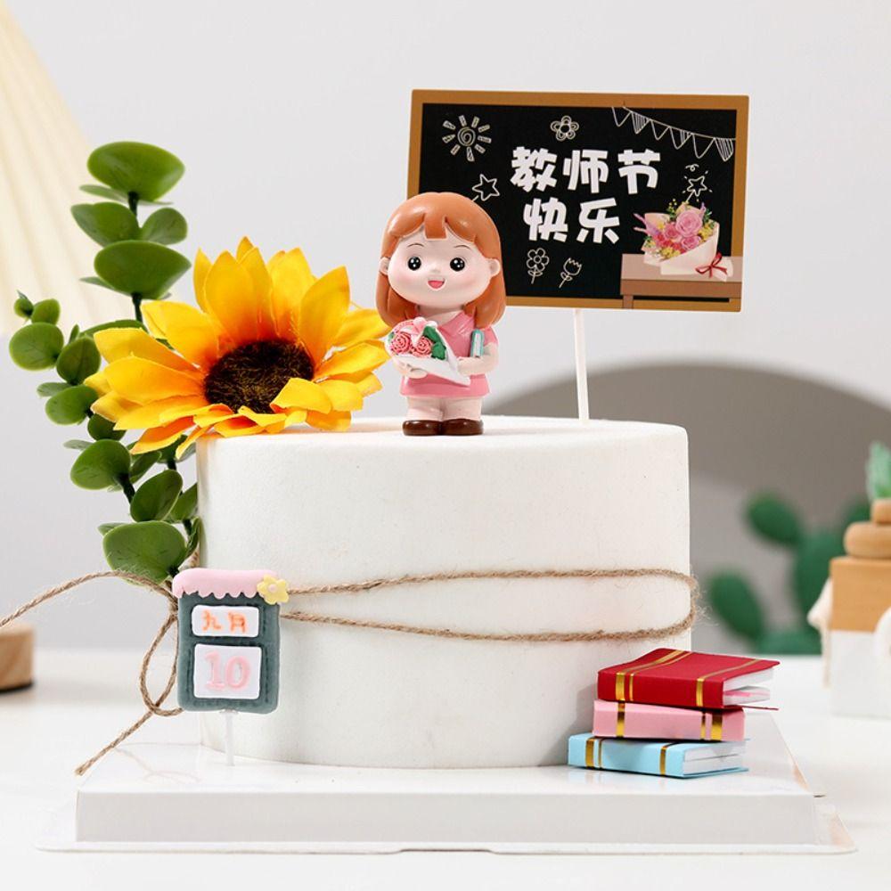 Resin Teacher Figurine Model DlY Baking Cake Decoration Teacher Statue Ornaments Collection Crafts