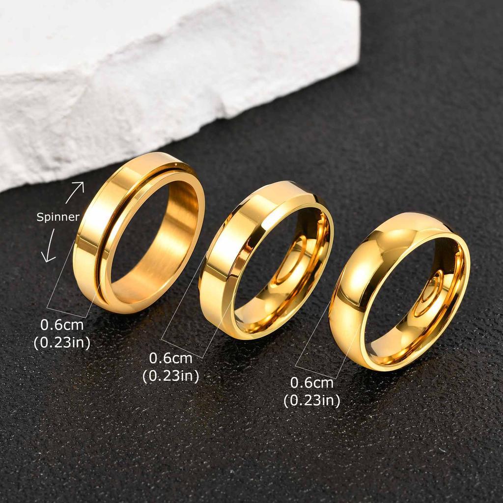 Vnox S/set Men's Stainless Steel Rings Set, Black CopperGold Color Wedding Band, Anniversary Birthday Party Jewelry Gift New