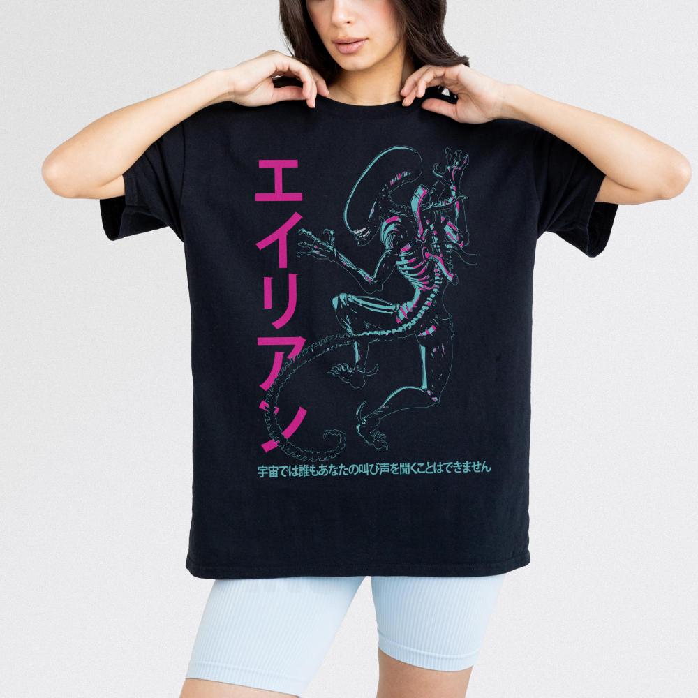 

Vintage Alien TShirt Retro Japanese Xenomorph Graphic Tee Oversized T Shirt Aesthetic Clothes 4XL