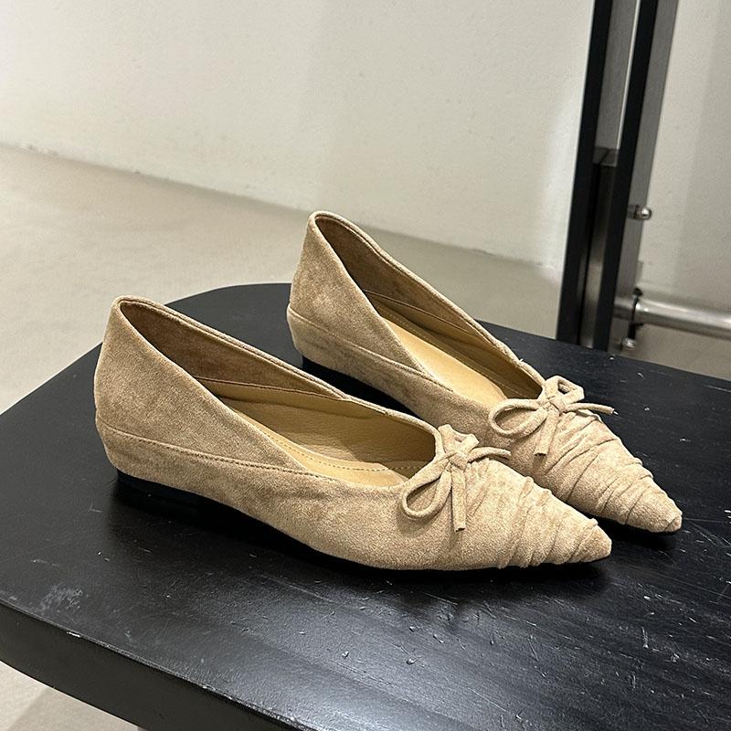 Fashion Fashion Pleated Bow Design Low Heel Pumps Women High Quality Pointed Toe Satin Designer Shoes Comfort Shallow Flat Office Shoes