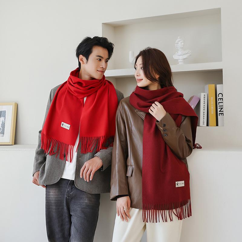 Red Scarf Women's Autumn and Winter High End New Couple Cashmere Wool Scarf Versatile Korean Version Red Scarf