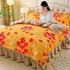 Cozy Flannel 230g Milk Velvet Printed Bed Set with Skirt - New Autumn/Winter Collection, Hot Seller