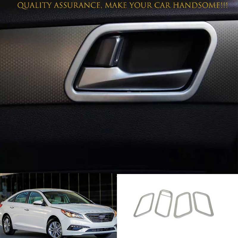 For Hyundai Sonata 2015-2019 Matte Silver Inner Door Handle Lock Frame Trim 4PCS