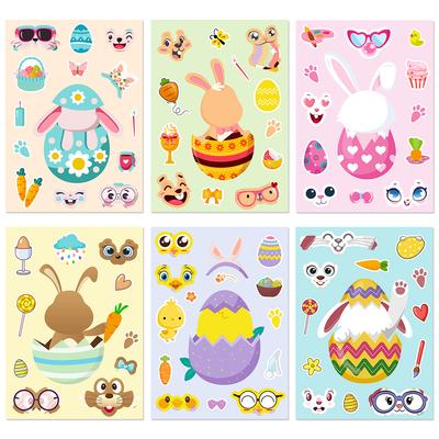 6/12sheets Easter Egg Rabbit Puzzle Stickers Create Your Own Jigsaw Sticker Party Favor Games Cartoon Make a Face Decals