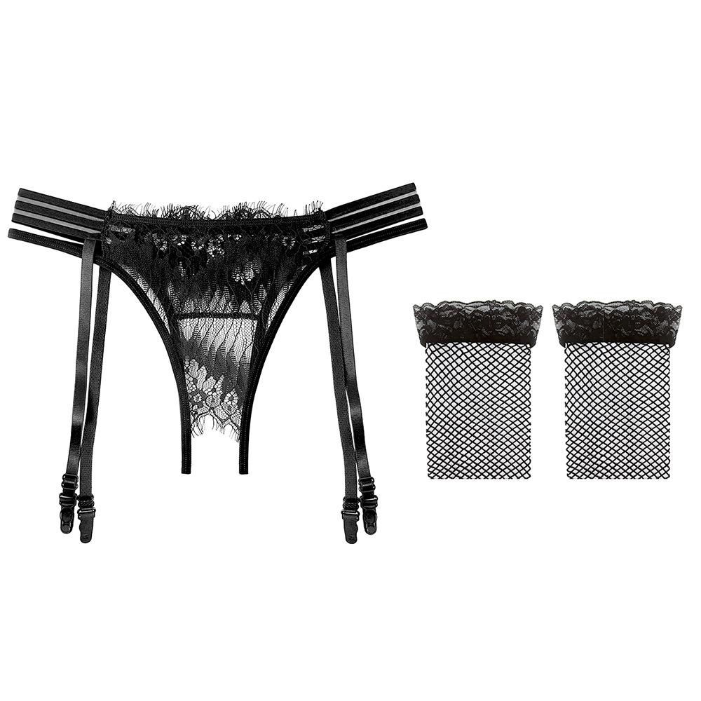 Sexy Black Silk Suspenders Integrated Lace Crotch Pants Mood Ultra-thin Knee White Stockings Uniform Temptation Garter