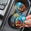 Easy Clean Car Coasters 2PCS Coasters, Oil Painting Print, Decorative Non-Slip Thermal Pads, Stain-Resistant Modern Accessory Gift to Cup Holders, for