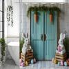 Easter Cute Bunny Shower Curtain, Blue Wooden Doors White Walls Carrot Floral Eggs Bathroom Decorative Shower Curtain, Waterproo
