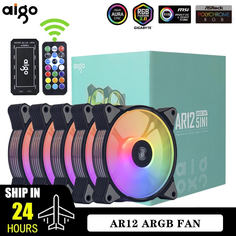 Aigo AR12 120mm PC Gamer Computer Case Fan RGB 12v Heatsink Aura Sync Cooler Argb Silent Controller Kit Fan Cooling Ventilador black single fan чёрный