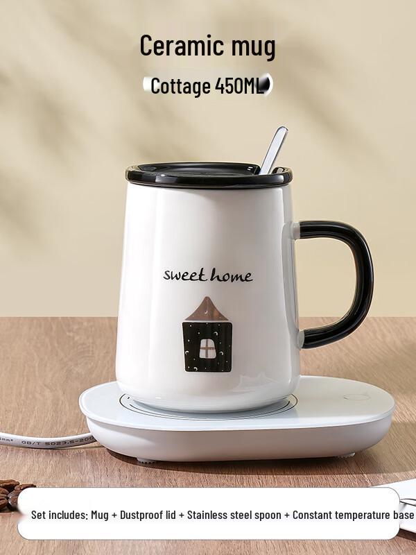 Ceramic Couple Mug with Lid and Spoon