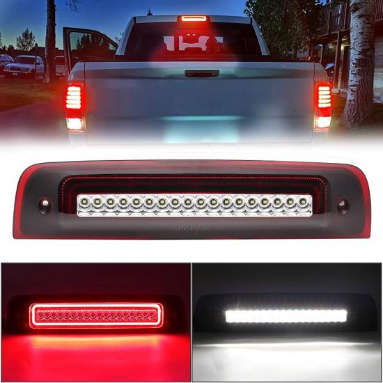 R&F Auto LED Strobe Third Brake Light Compatible With Ram 1500 2500 3500 4500 5500, 2010-2018, F1 Style Red Flash Smoked High Mounted Stop Lights