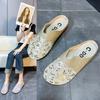 Fashion Round-toed Padded Mesh Half-slipper for Women In 2025 Summer Low-heeled Flat-bottomed, Lazy Person, Hollowed-out Women Slippers