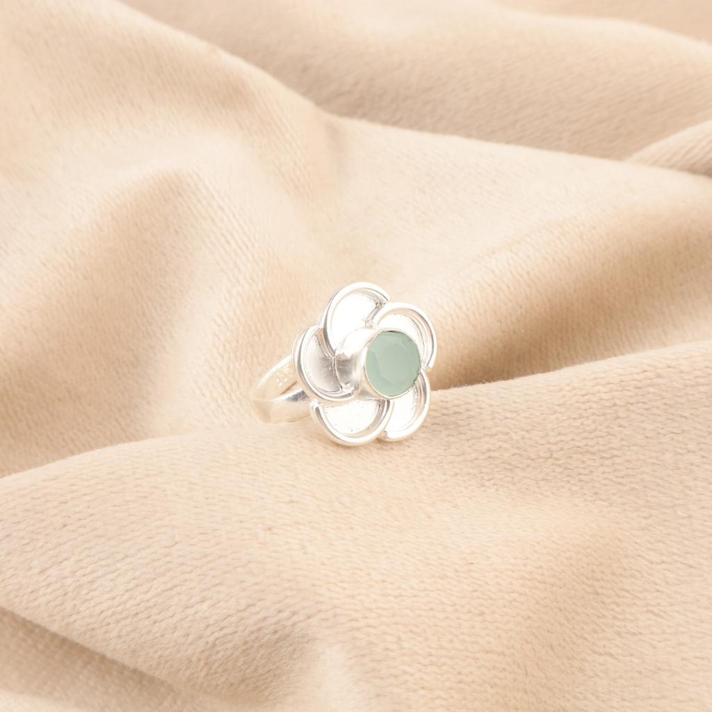 Round Aqua Chalcedony Gemstone 925 Sterling Silver Birthday Gift Stackable Ring RR-51-15