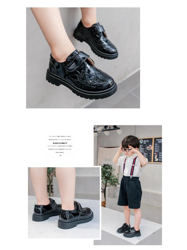 Boys' Black Leather Shoes Soft Sole, Korean-Style, for Spring/Autumn 2025 School Performance.