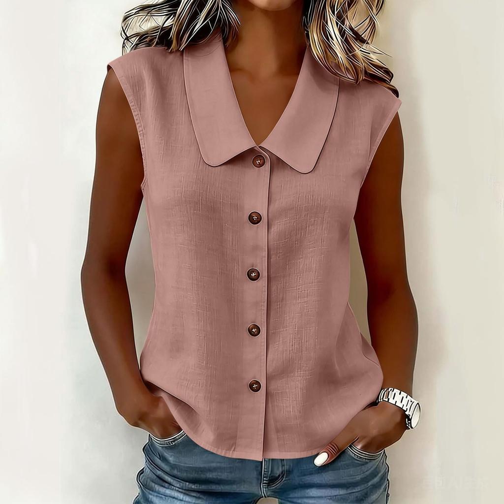 Women's Sleeveless Casual Shirt Button Down Collar Blouse Lightweight Summer Top Relaxed Fit Soft Fabric