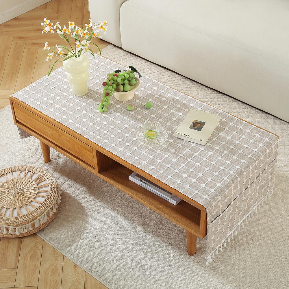 Rectangle Tablecloth Coffee Table Mat Table Mat Fabric Embroidery Jacquard Tassel Household Dust Cover