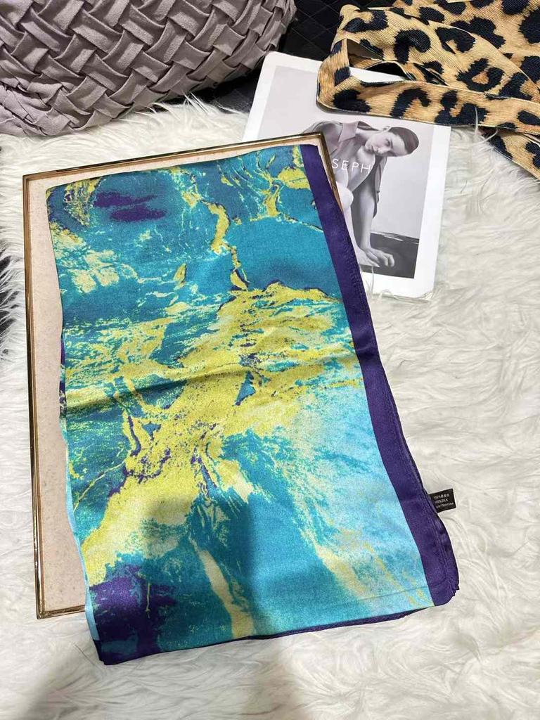BYSIFA|New Blue Yellow Silk Scarf Printed Winter Elegant Tree Design Long Scarves Shawls Fashion Brand Head Neck Scarves Capes