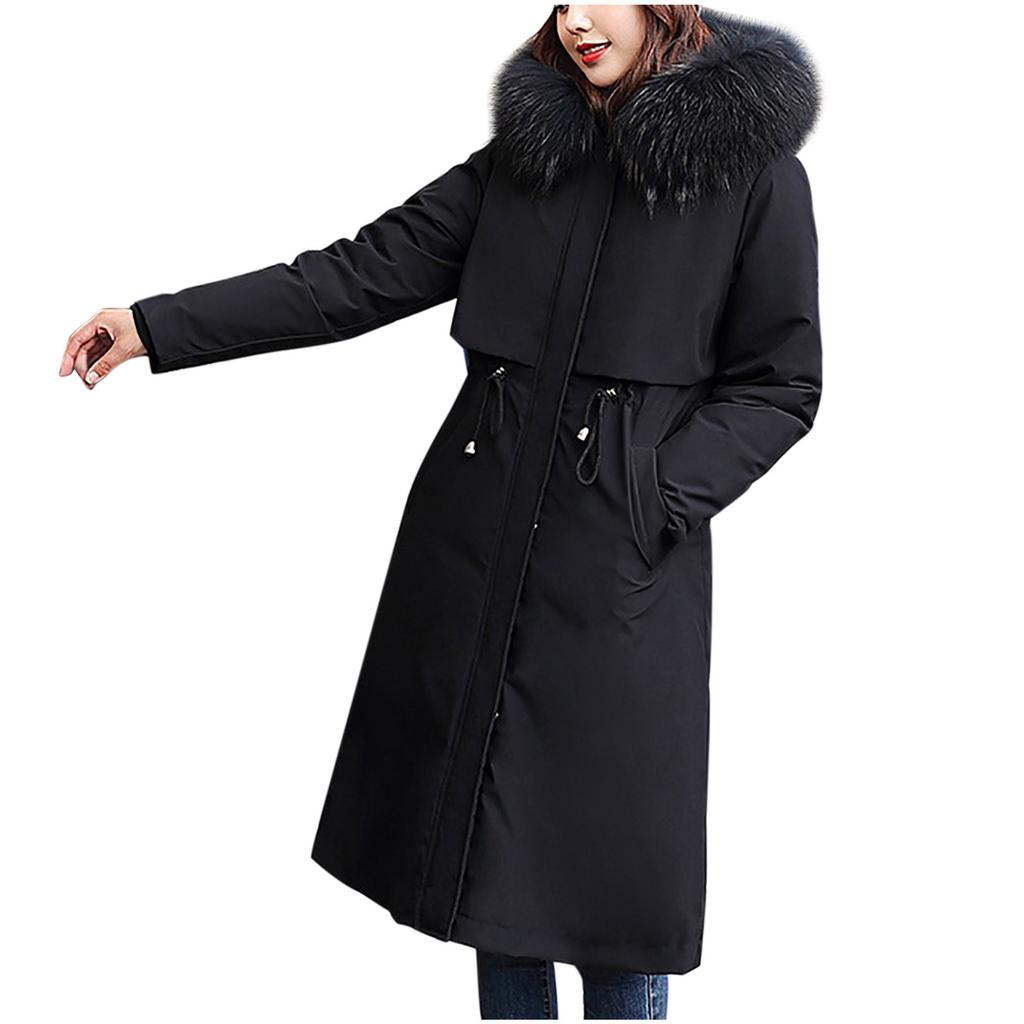 Women's Winter Long Thickening And Velvet Keeping Warm Casual Coat With Hat