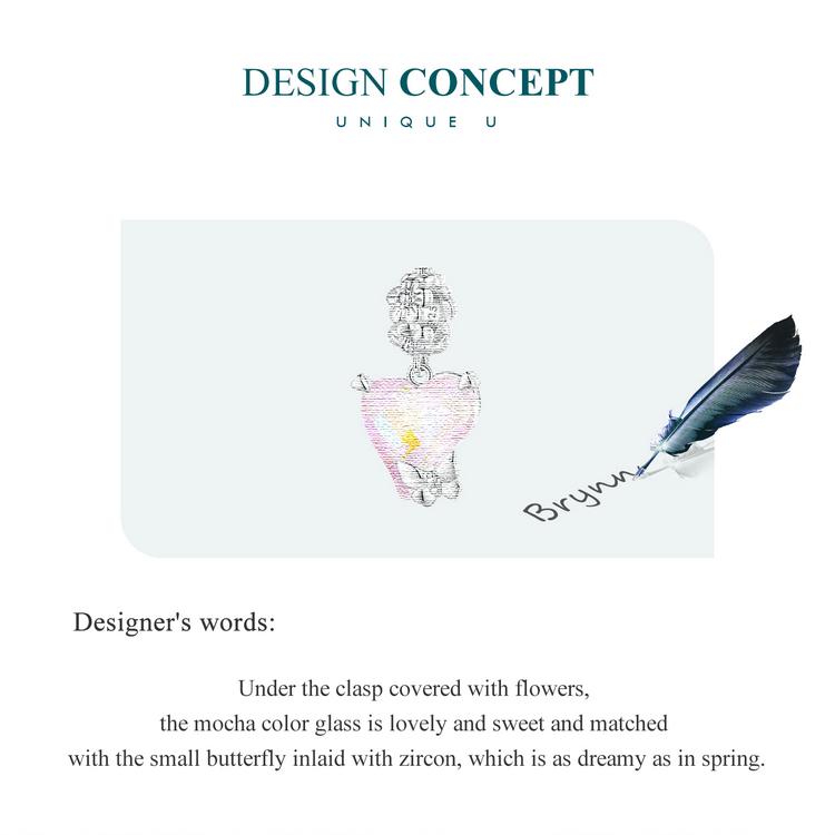 BAMOER, argint 925, inimă, culoare moca, mărgele de sticlă, zircon, farmece mici fluture pentru femei, brățară și colier, bijuterii DIY