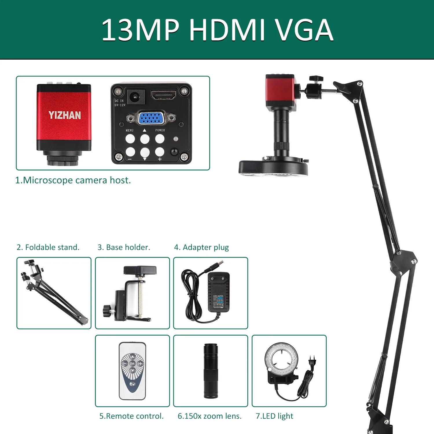 

Микроскоп 4K 48MP цифровой микроскоп для электроники USB промышленные камеры HDMI 1-150X зум C-Mount объектив телефон пайка печатной платы 150X