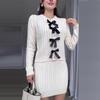 2024 Autumn European & American Color Block Sweet Bow Knit Dress Set