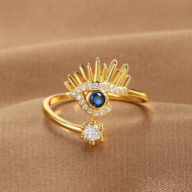 YILUOCD Blauwe Zirkoon Duivelsogen Open Verstelbare Ringen Geluk Turkse Boze Oog Vingerringen Voor Vrouwen Trouwring Sieraden