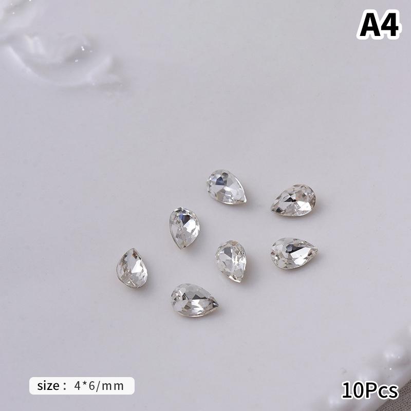 

10Pcs White Through Nail Point Diamond Accessories Love Shape Water Drop Stones For Diy Nails Decoration