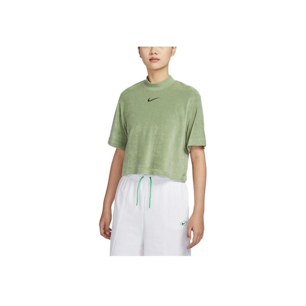 Nike Solid Color Crew Neck Pullover Short Sleeve T-Shirt Women Tops Green DV7833-386
