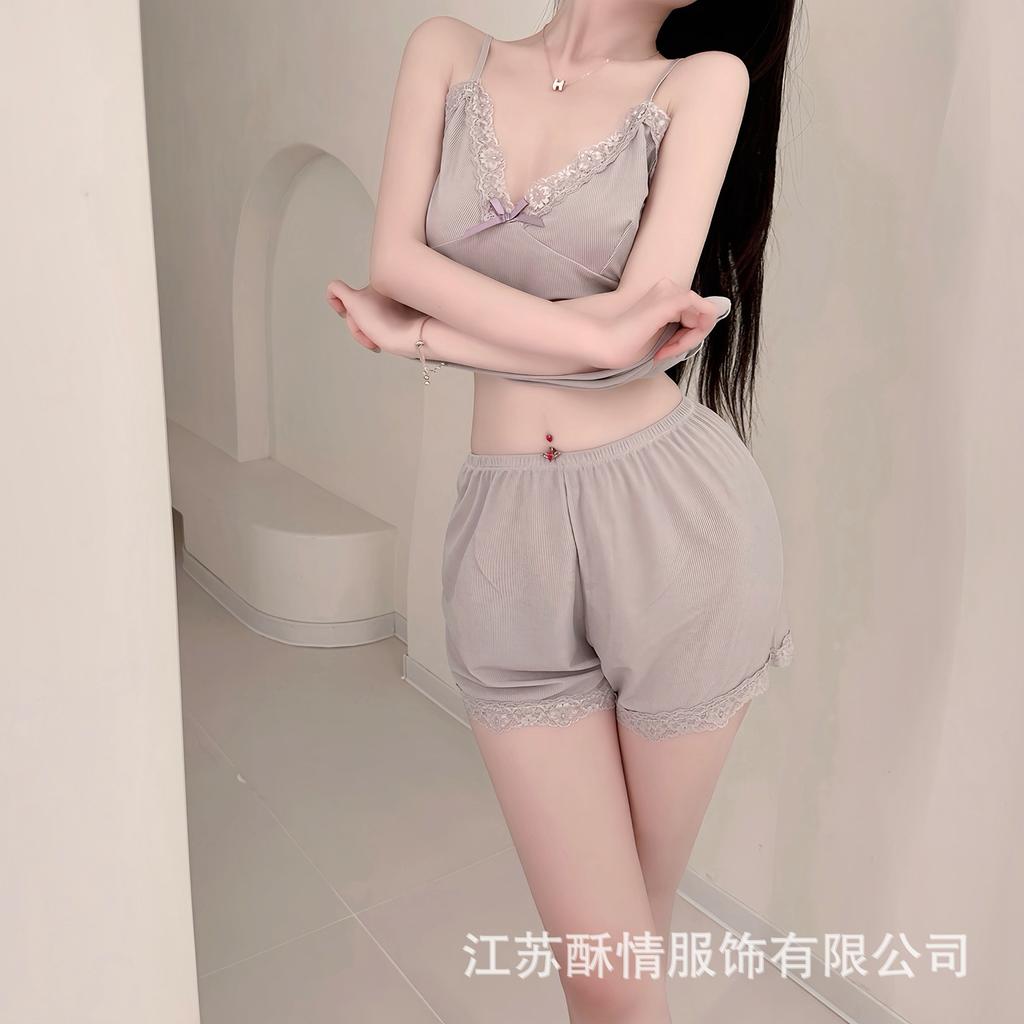 Pajamas summer Korean version simple casual cute suspender two-piece set casual comfortable shorts sexy