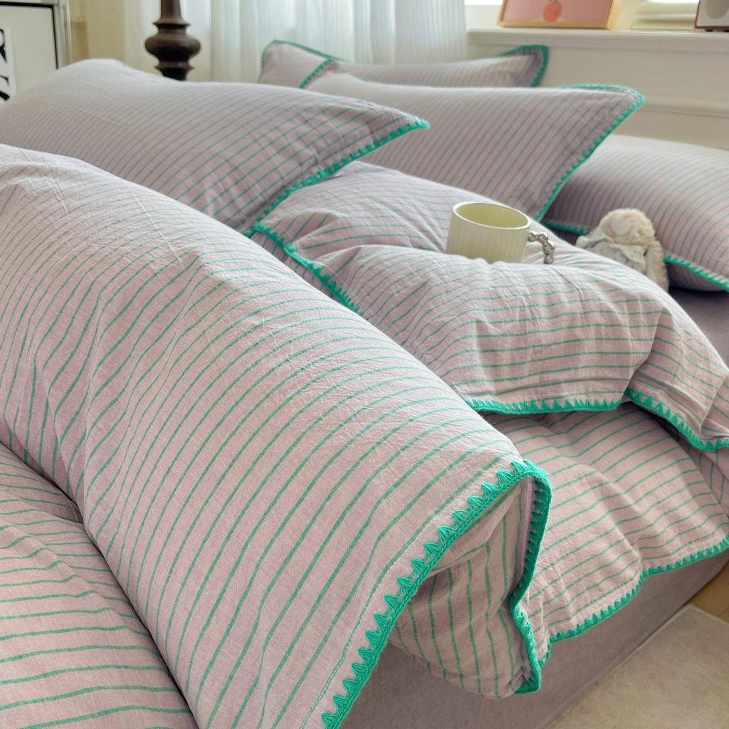 2026 Spring/Summer Cotton Striped Tricot Bedding Set - A-Class Dormitory Collection (Four-Piece)