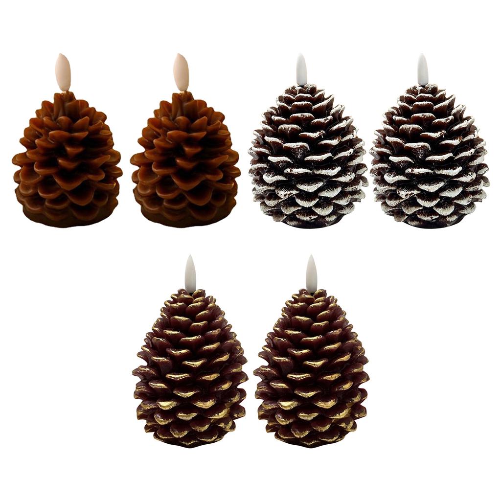 2er-Pack Weihnachten Flammenlose Tannenzapfen-Kerze Batteriebetrieben 3D Tannenzapfen Imitation Flammenlose Kerze für Heimparty-Dekoration