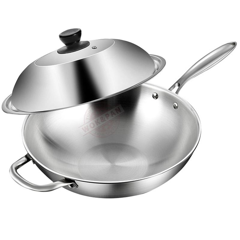 Tri-Ply Stainless Steel Wok Pan 12.6 Inch Stir-Frying Pan Induction Cooking Pan Dishwasher and Oven Safe with Auxiliary Handle