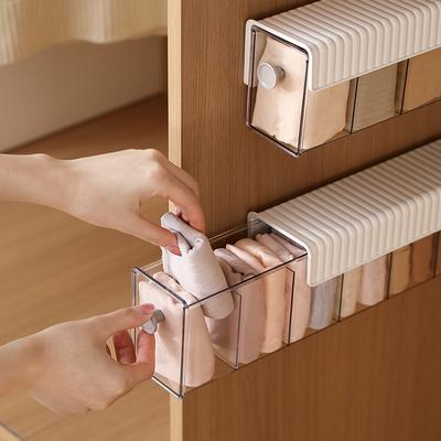 Organizador de cajones de pared para calcetines y ropa interior, con 6 compartimentos intercambiables, extraíble, autoadhesivo, antipolvo.