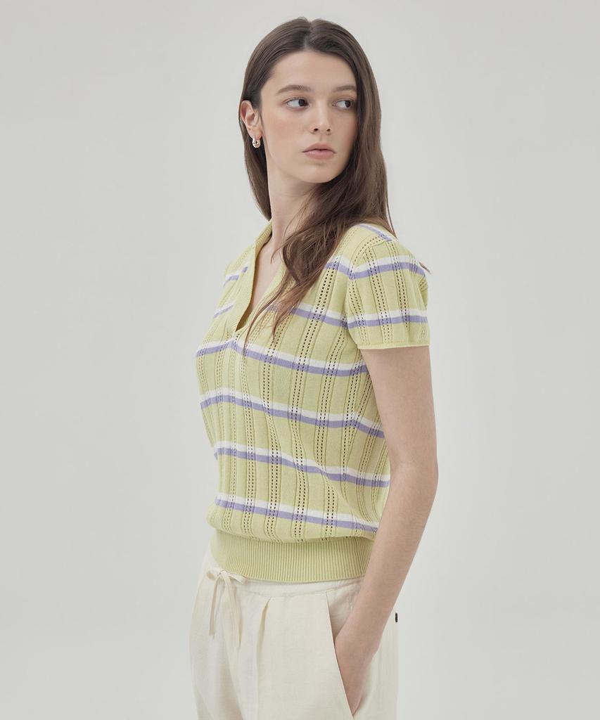 THEKNITCOMPANY Orea Striped Polo Shirt - Collada Green