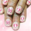 Short Square Wearable Nail Art: White French Style with 3D Bow & Heart, Set of 24.