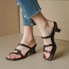 Sandals women's outer wear 2025 new square head non-slip cool slippers women's thick heel sandals middle heel going out one-word high heels