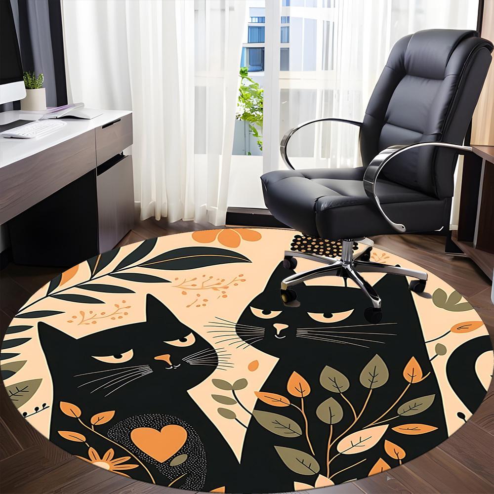 1PC Cats Floral Office Round Area Rug, Indoor Mat Suitable For Office, Under Office Chairs Bedroom Living Room Home Decor, Room DecoT1223050