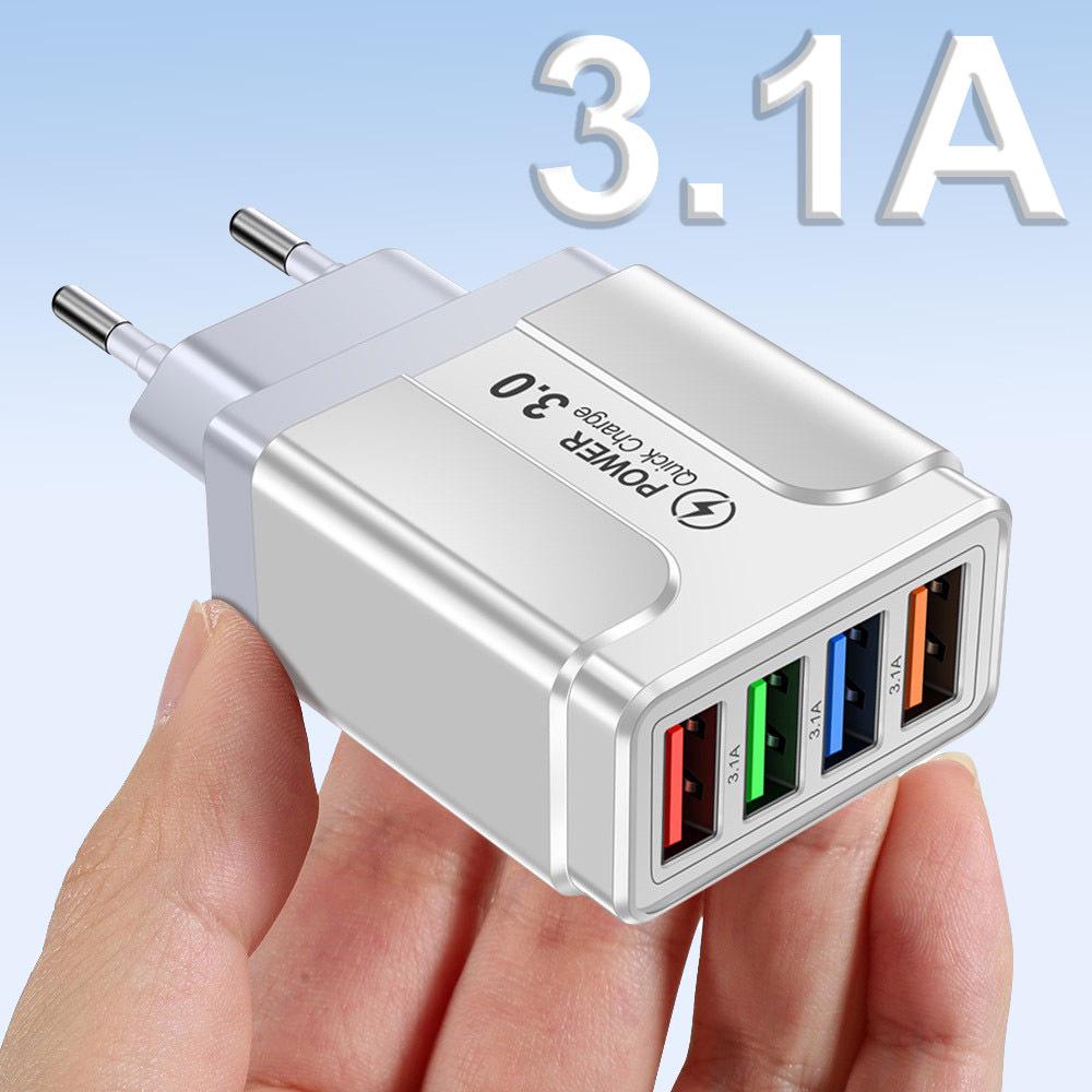 

Luminous 4-Port USB Travel Charger with Interchangeable US/EU/UK Plugs US Standard - Red