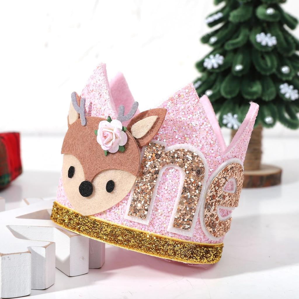 Winter Onederland Deer 1st Birthday Hat - Christmas Reindeer Birthday Crown, Miss OneDeerful First Birthday Decor