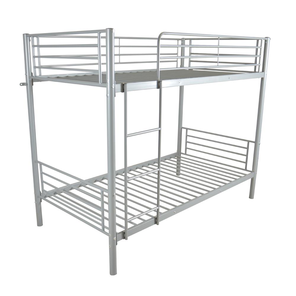 Iron Bed Bunk Bed With Ladder For Kids Twin Size Gray Children's Furniture