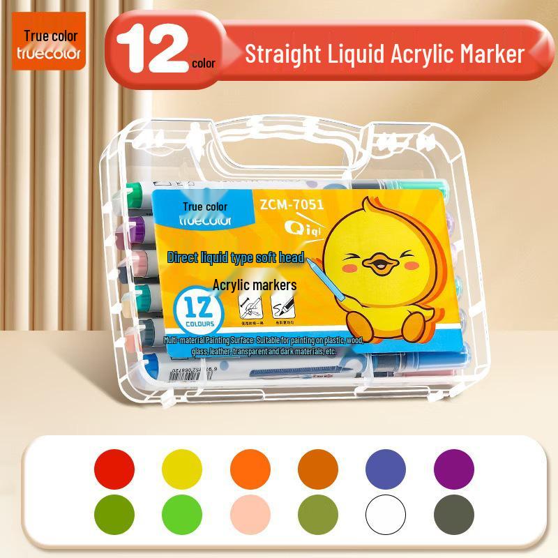 True Color Soft Tip Liquid Acrylic Marker: Stackable, Washable, Non-Bleeding - Ideal for Kids' Art, Newspapers, and Drawings.